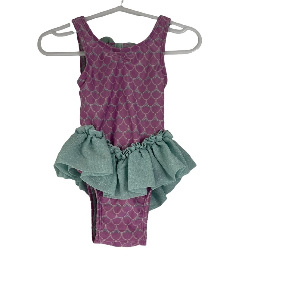 Cat & Jack Baby Girl Mermaid Scale Ruffle One Piece Swimsuit Purple Mint